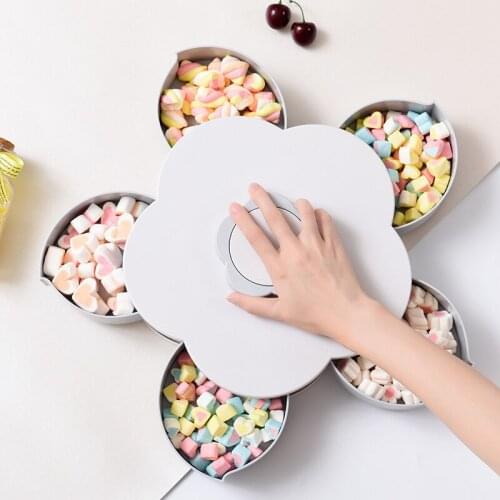 Creative Rotating 5 Grids Lazy Candy Storage Box Flower Petal Shaped Living Room Desktop Organizer Fruit Plate For Nuts Snack