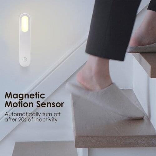 Magnetic Motion Sensor Night Light Automatic On/Off USB Rechargeable LED Lamps for Closet Cabinet Bath Light Stick-on Stair Lamp