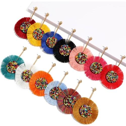 Fashion Round Flower Rice Beads Tassel Earrings Summer Earring for Women Acero Inoxidable Joyeria Mujer Kolczyki Accesorios Gift