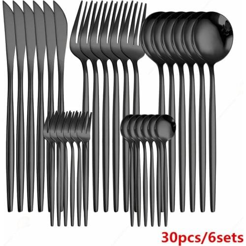 Hot Black Cutlery Set Complete Tableware Stainless Steel Forks Knives Spoons Dinner Set Kitchen Spoon Cutlery Dinner Set