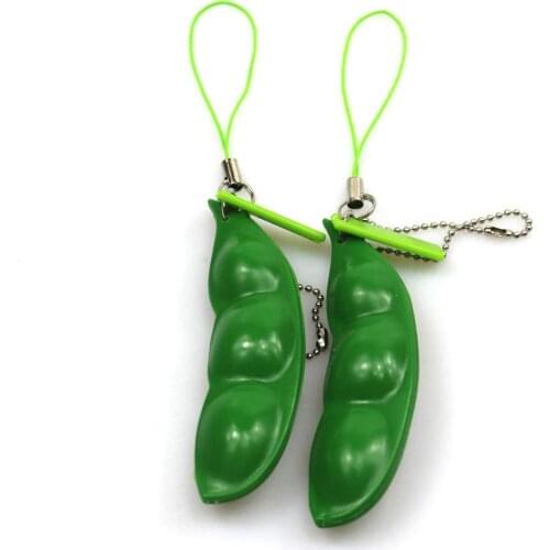 Fidget Toys 2Pack Squeeze-a-Bean Soybean Stress Relieving Keychain Keyring Phone Chain Pendants
