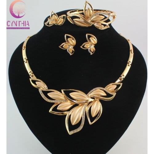 NEW African Beads Jewelry Set Gold Color Clear Austrian Crystal Women Wedding Necklace Bracelet Earring Ring