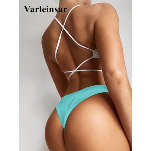 New Sexy Cross Back Brazilian Bikini Female Swimsuit Women Swimwear Two-pieces Bikini set Bather Bathing Suit Swim Lady V3000