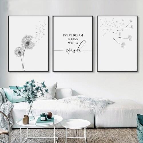 Dandelion Wall Art Canvas Painting Make Wish Dandelion Wall Posters and Prints Nordic Minimalist for Living Room Bedroom Decor