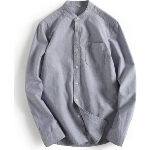 Autumn 100% Cotton Oxford Mens Dress Shirts Stand Collar Long Sleeve Slim Casual Shirt Men Camisa Masculina Male Clothing TS-277