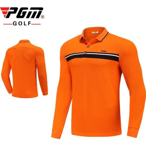 PGM Autumn Winter Mens Golf Clothing Sportswear Soft Keep Warm Side Splits at Waist Hem Cotton Long Sleeve Golf T-shirt For Men