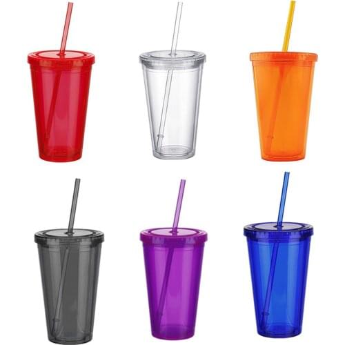 Plastic Bottle Transparent Mug With Straw Leak-proof Water Bottles Drinkware Tumbler Double-walled Cup Coffee Juice Travel Cup