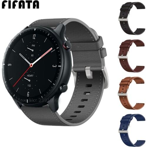 FIFATA Wrist Strap For Amazfit GTR 2e Leather Band 22mm Strap Bracelet For Huami Amazfit GTR2 2e 47mm Stratos 3 2 2s Smart Watch