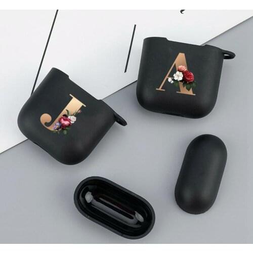 Silicone Matte Black Cover For Apple air pods 1 2 Case Wireless Earphone Accessories Airpod 2 Cases Customized 26 Letter A Funda