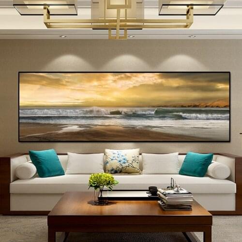 Modern Abstract Landscape Posters and Prints Wall Art Canvas Painting Wave and Beach Picture for Living Room Home Decor No Frame