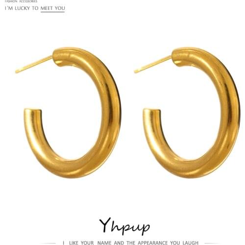 Yhpup 27mm Stainless Steel C Shape Stud Earrings 18 K Metal Minimalist Unusual Earrings joyería acero inoxidable mujer Gift