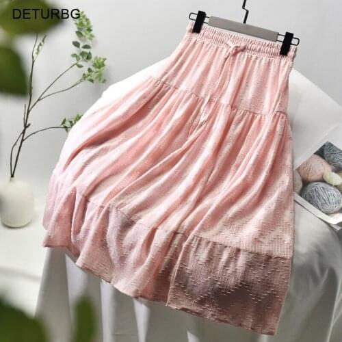 Womens Elegant Geometric Pattern Midi Skirt With Liner Ladies High Waist Pleated Lace Patchwork Slim Skirts 2021 Spring SK512