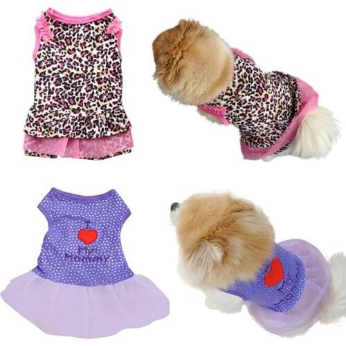 Puppy Dog Cat Leopard Pattern/I Love My Mommy Printed Skirt Autumn Shirt Dress Clothes Pet Costumes Cute Dog Dresses