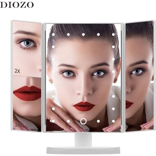 LED Touch Screen 22 Light Makeup Mirror Table Desktop Makeup 1X/2X/3X Magnifying Mirrors Vanity 3 Folding Adjustable Mirror