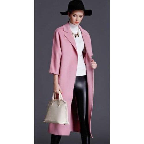 Women s winter coat pink Double sided wool cashmere outwear 2019 autumn plus size ladies fashion overcoats long free ship