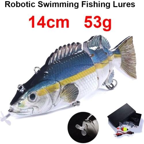 14cm 53g Auto Electric Fishing Lure Robotic Swimming Lures 4 Segement Swimbait USB Rechargeable Flashing LED light Wobblers