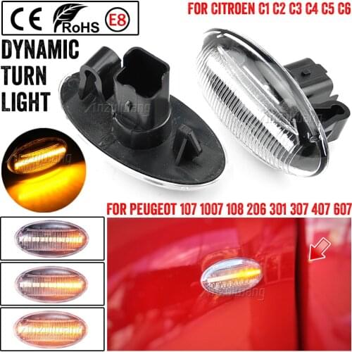 2X Dynamic Flashing Led Side Marker Turn Signal Light For Peugeot 307 206 607 407 1007 107 207 Partner Expert Indicator Lamp