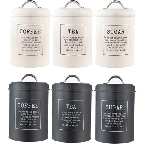 3pcs Metal Containers with Lids, Coffee, Tea, Sugar (Set of 3 Sizes/Designs)