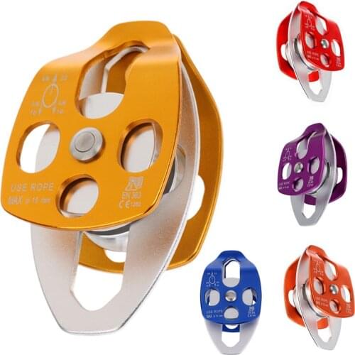 32KN Ball Bearing Climbing Double Pulley Swing Pulley for Hauling System Rock Climbing Caving Rappelling Rescue Dragging Caving