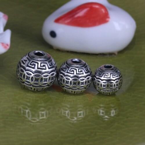 3D 999 Silver Jewelry Beads Hard Pure Silver Chinese Ancient Coin Symbol Beads DIY Jewelry Lucky Symbol Beads good for wealth