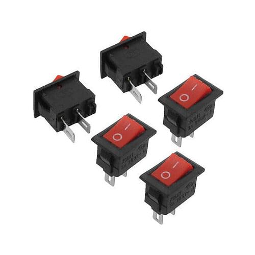 5 Pcs 2 Pin SPST On/Off Red Button Rocker Switch AC 3A 250V
