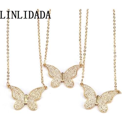 5Pcs Womens Pendant Necklace Fashion Jewelry Micro Pave CZ Zirconia Butterfly Shaped Classic Gold Color Jewelry