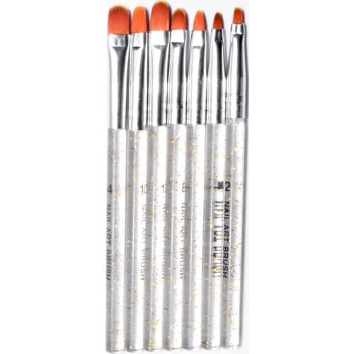 7Pcs/Set Nail Art Champagne Acrylic UV Gel Extension Builder Painting Brush French 3D DIY Flower Drawing Pen Manicure Tool