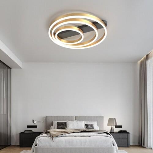 Acrylic Bedroom Ceiling Lamp Household Aluminum Living Room Lamp LED Golden Three Circles Round Warm Room Lamp Study Lighting