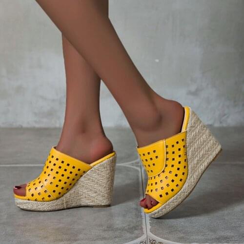 Peep Toe Slip-On Super High Heel Wedges With Platform non-slip Sole Summer Leisure Casual 2021 Woman Mules Shoes Plus Size 34-50