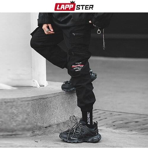 LAPPSTER Men Pockets Cargo Pants 2020 Japanese Streetwear Hip Hop Zipper Joggers Casual Black Sweatpants Fashion Track Pants 2XL