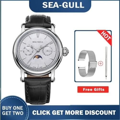 Genuine seagull men Watches Mens Mechanical Wristwatches Week Calendar 30m Waterproof Leather Valentine Watches D0721S