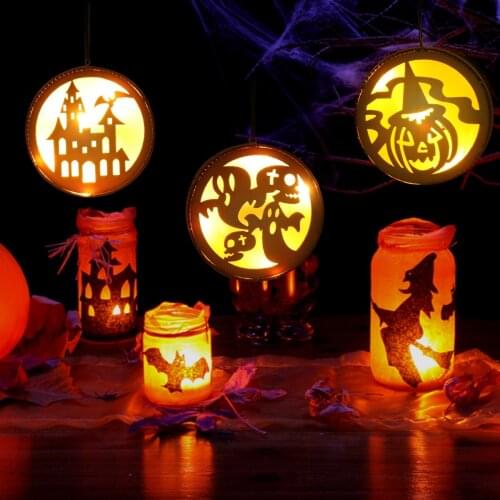 Halloween Wooden Hanging Pendant Elf Pumpkin Witch Ghost LED Ornament Light Halloween Party Decoration For Home Trick or Treat