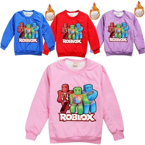 Kids Clothes Robloxs Pullovers Infant Boy Girl Clothes Autumn Winter Thick Warm Sweatshirts Cartoon Printed Round Neck Coat Tops