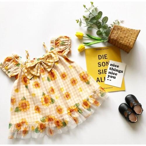 Tonytaobaby Summer New Girls Dress Summer Sunflower Collar Bow Dress Girl Kids Dresses for Girls