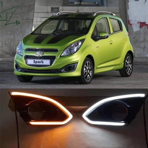 12V LED daylight for Chevrolet Spark 2013 2014 2015 daytime running light with yellow siganls fog light car accessories
