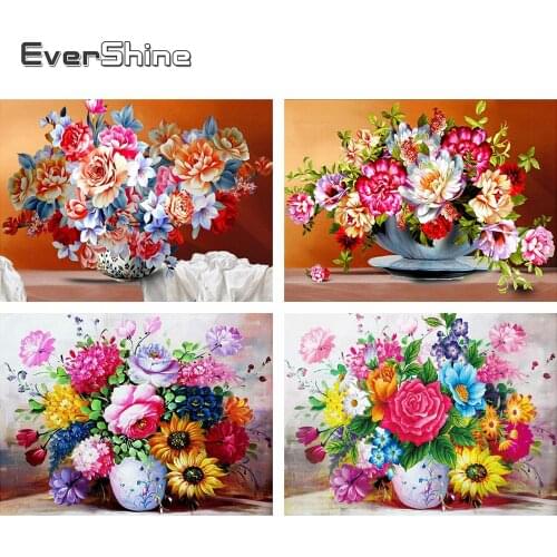 Evershine 5D Diamond Painting Full Drill Square Flower Cross Stitch Mosaic Full Layout Beads Embroidery Rhinestone Picture