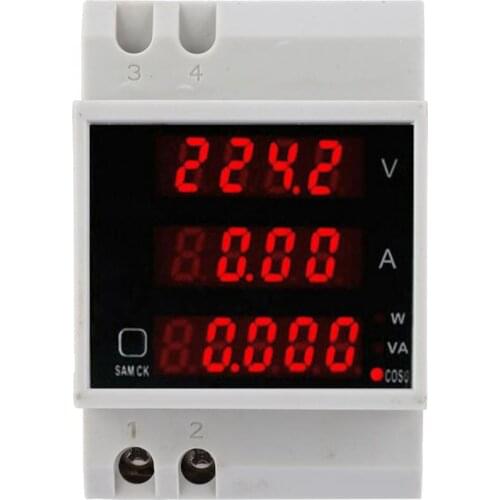 D52-2048 Multi-Function Meter Rail Digital Displayed AC Voltage Current Power Factor Meter AC80~300V 100A