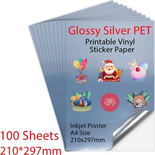 100Sheets Glossy Silver Printable Vinyl Sticker Paper A4 210*297mm Waterproof Copy Paper DIY Printer Paper For Inkjet Printer