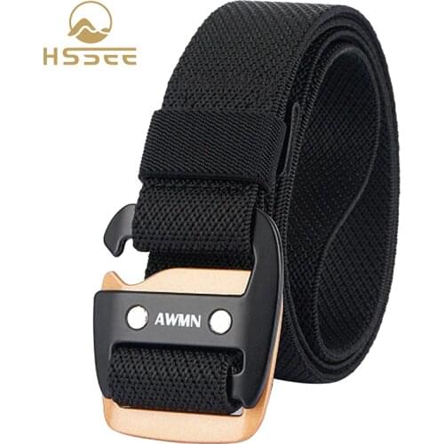 HSSEE 2021 New 3.4cm elastic belt hard metal buckle high-quality elastic fabric outdoor sports stretch belt unisex tactical belt