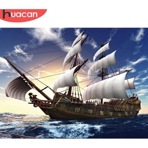 HUACAN Full Drill Diamond Painting Ship 5D Diamond Embroidery Landscape Mosaic Cross Stitch Handmade Home Decor