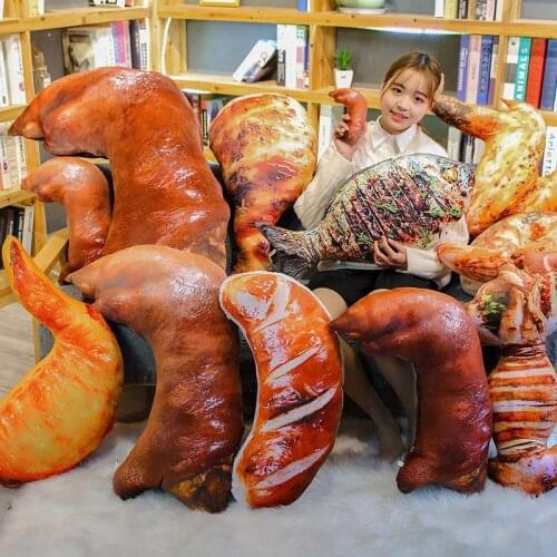 Simulation Food Real life Style Plush Grilled Fish&Chicken Leg&Trotters&Shrimp&Squid&Grilled Wings Soft BBQ Doll Kids Funny Toys