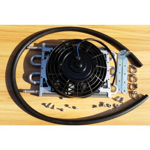 6 pass rows transmission oil cooler kits with fan for toyota 2JZ nissan gtr rb25 rb26 evo 4g63