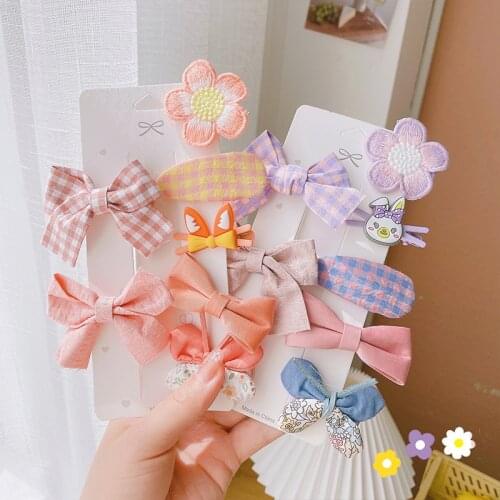Korean Style 7 Pcs/Set Children GIrls Bow Plaid BB Hair Clips Hair Accessories Hairpins Sweet Princess Cute GIrls Kids Headwear