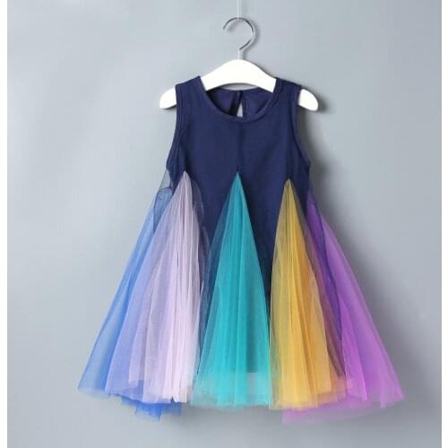 Summer baby girl dress new dance performance dress girl sleeveless dress mesh tutu skirt girl rainbow princess dress skirt
