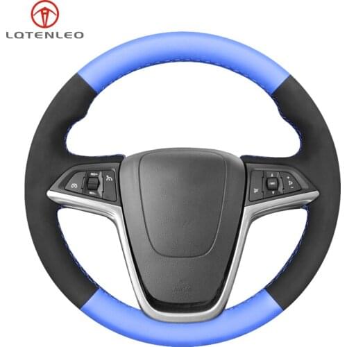 LQTENLEO Black Suede Blue Leather Car Steering Wheel Cover For Opel Mokka Cascada 2012-2019 Insignia 2008-2013 Meriva (B) Ampera