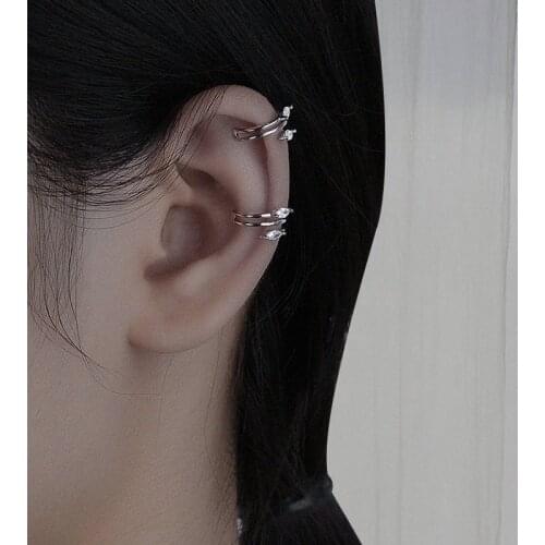 Luckydays Simple Style Line Three Circles Earring Micro Inlay Shiny Zircon Geometry Earring For Cool Girl Women No Ear Hole