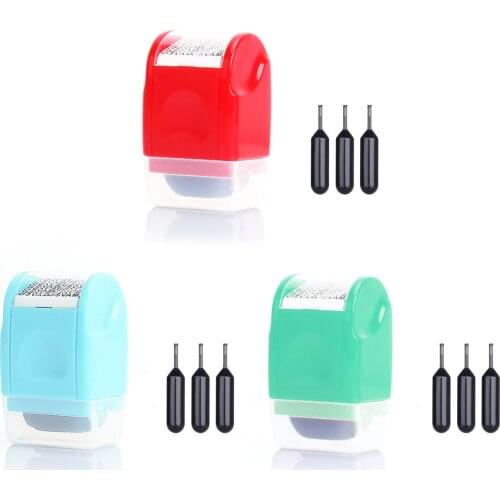 Refillable Wide Identity Protection Theft Security Stamp Roller with 3 Ink Refills for Envelopes Package Privacy Information