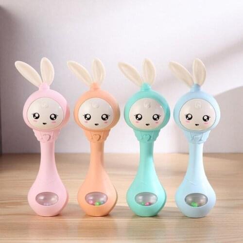 Musical Flashing Baby Teether Rattle Toys Rabbit Hand Bell Mobile Infant Pacifier Weep Tear Newborn Early Educational Toys Gifts
