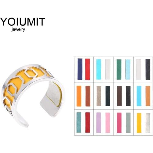 Cremo DIY Stainless Steel Rings set For Womens Bague Argent Adjustable Cuff Rings Interchangeable Leather Charm Jewelry