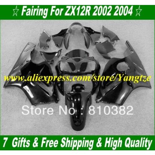 Injection mold Fairing kit For KAWASAKI Ninja ZX12R 02 03 04 05 ZX 12R 2002 2004 2005 ZX-12R All gloss black Fairings set KH23
